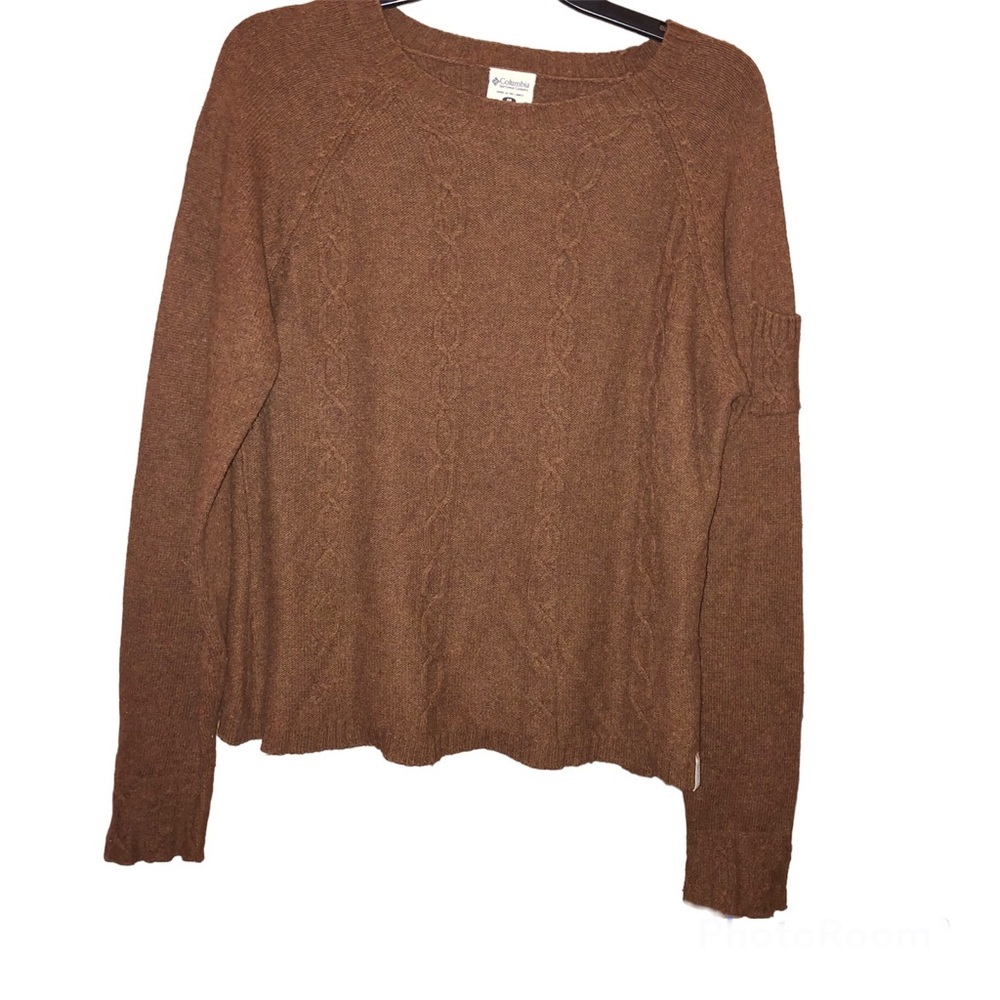 Columbia Cable‎ Knit Pocket Cable Knit Angora Sweater Brown Medium